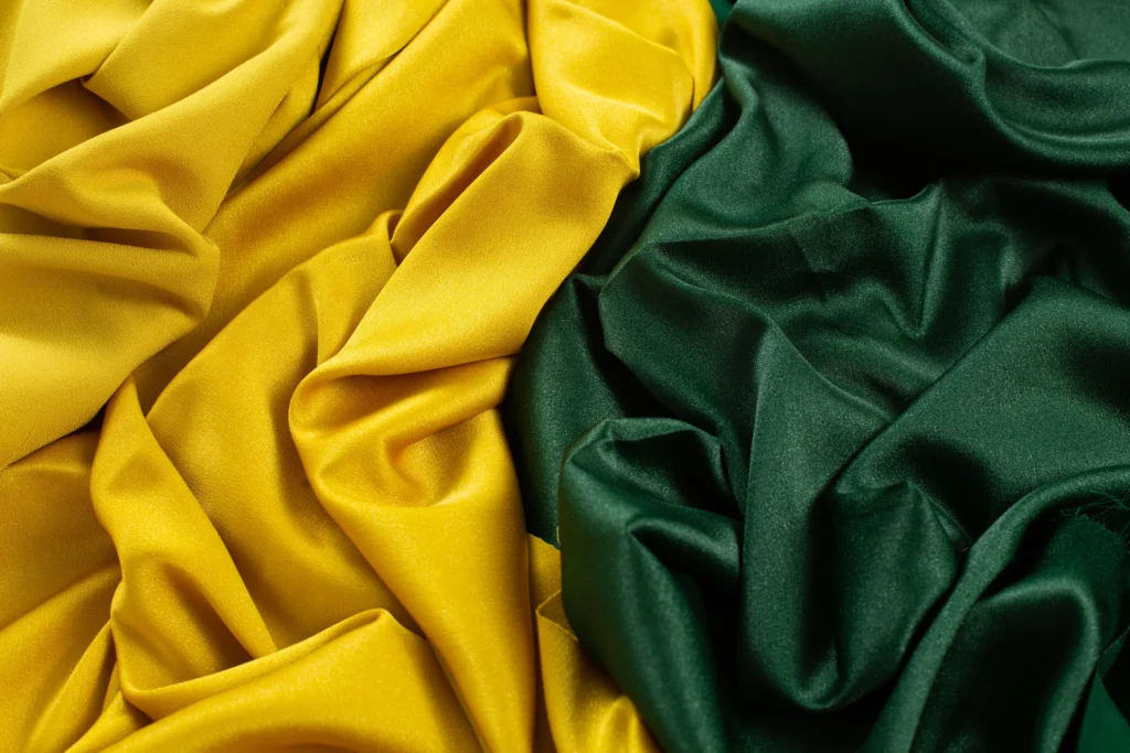 yellow and green shiny crepe satin - rochaan fabrics